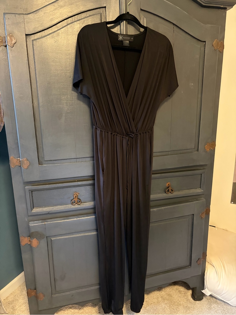 Kardashian Kollection Black V-Neck Tie-Waist Jumpsuit